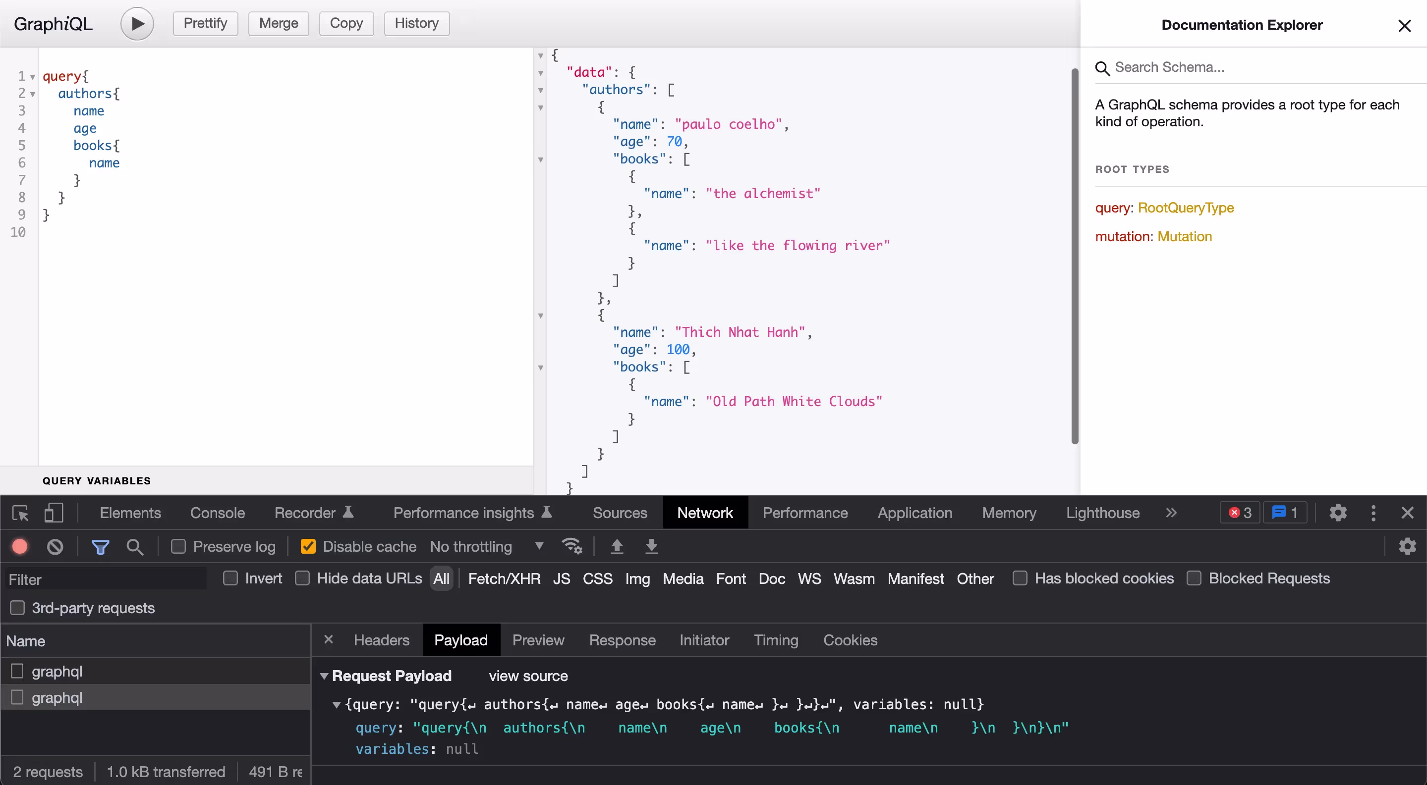 Fetch all authors in GraphiQL