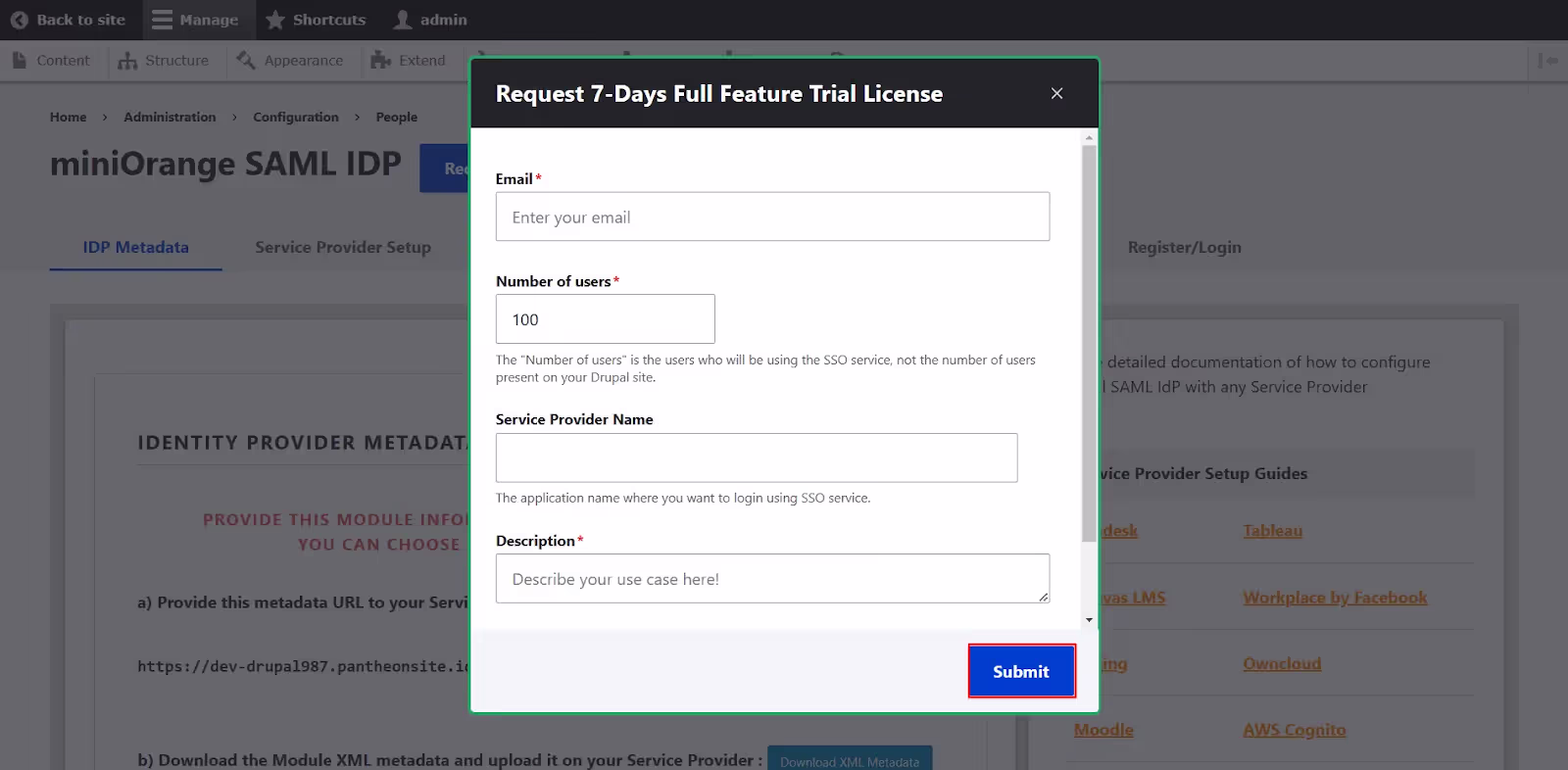 Configure SSO module in Drupal as IDP