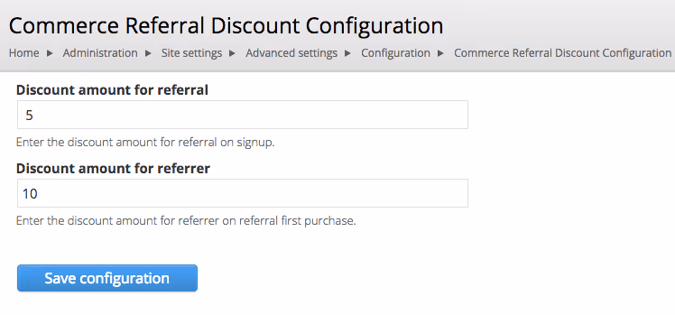discount amount configuration