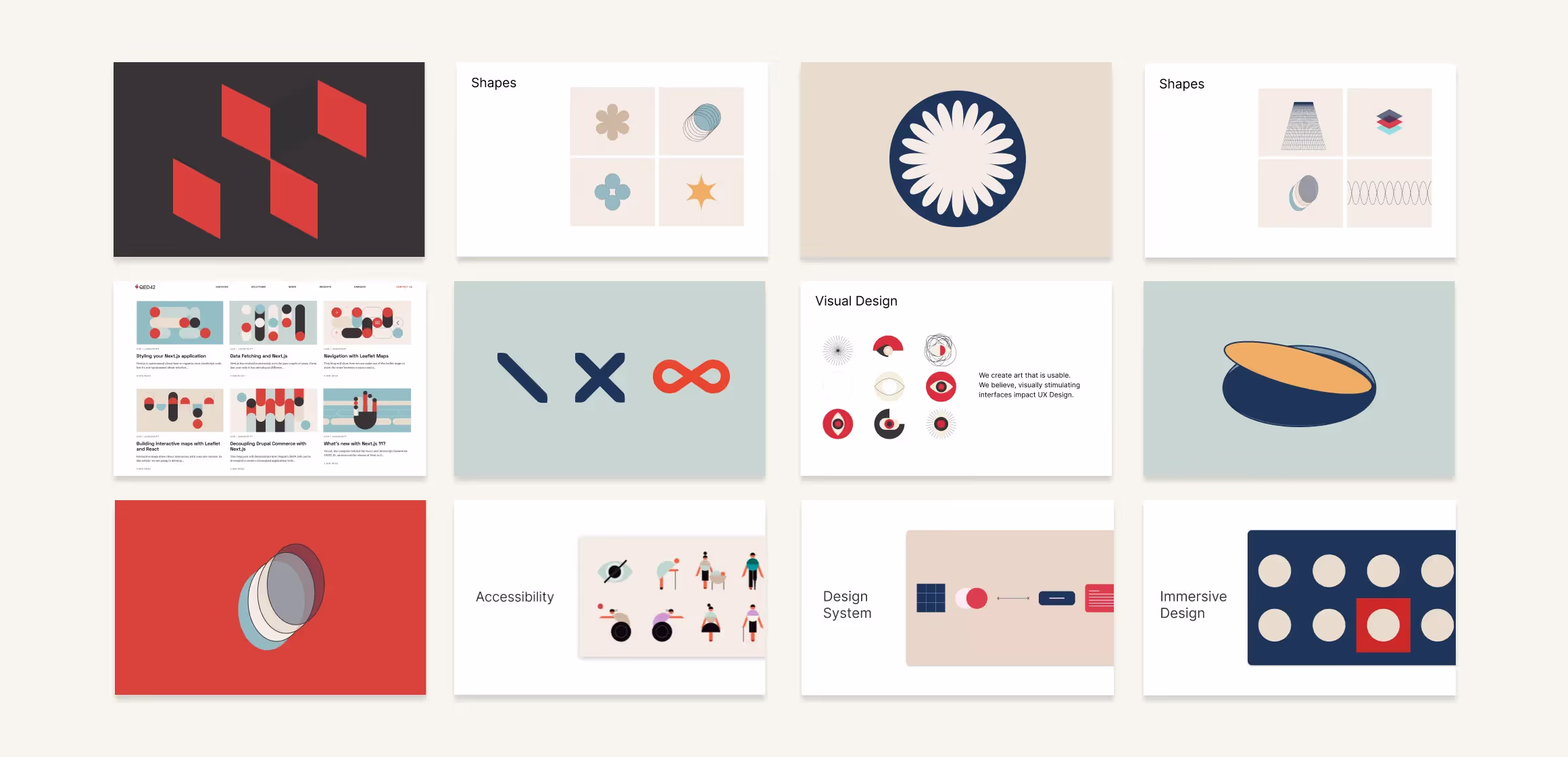 cover art that depicts various shapes and composition that  helped to define QED42's visual language 