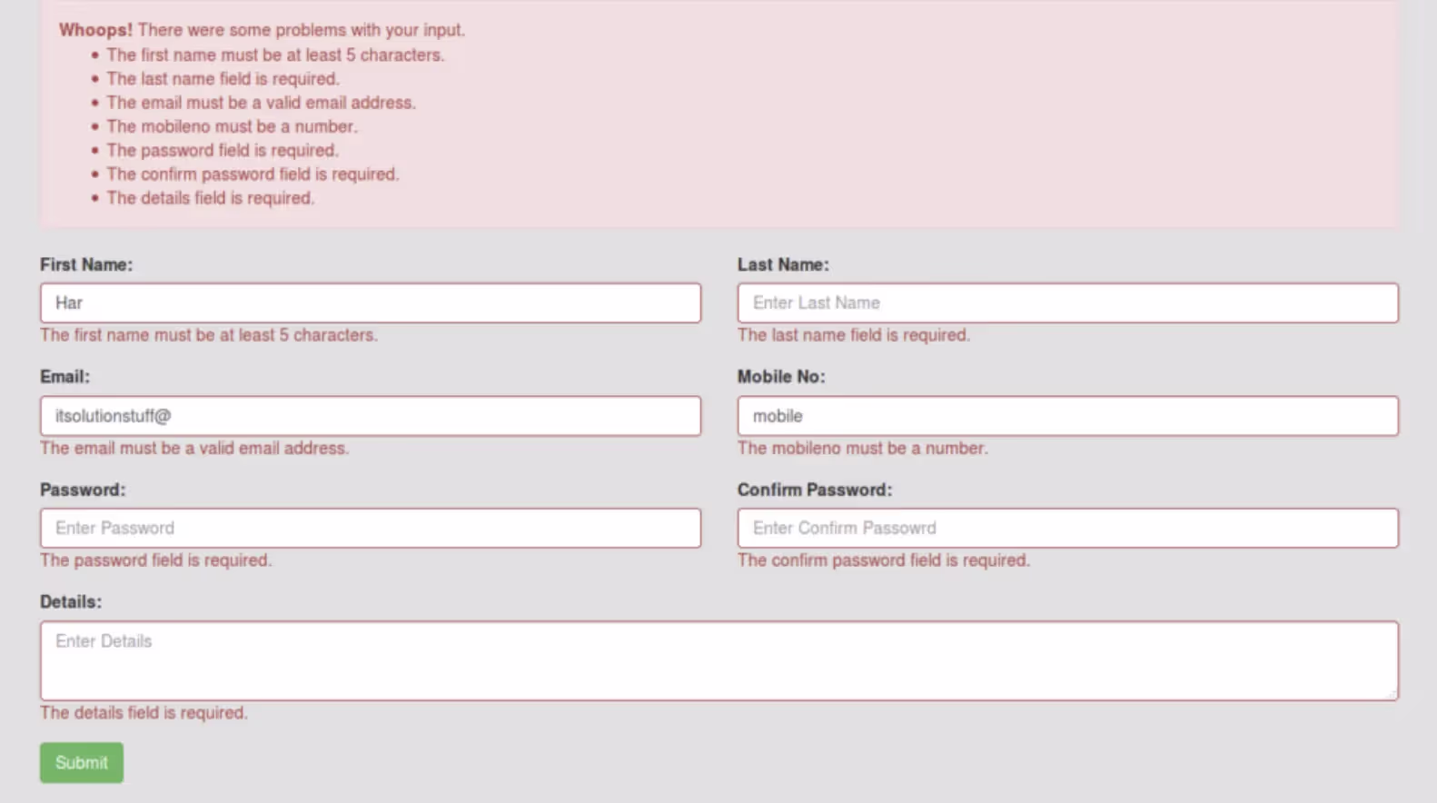 Web Form with Validation/Error Messages