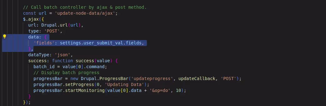 User interactive batch:forms to js