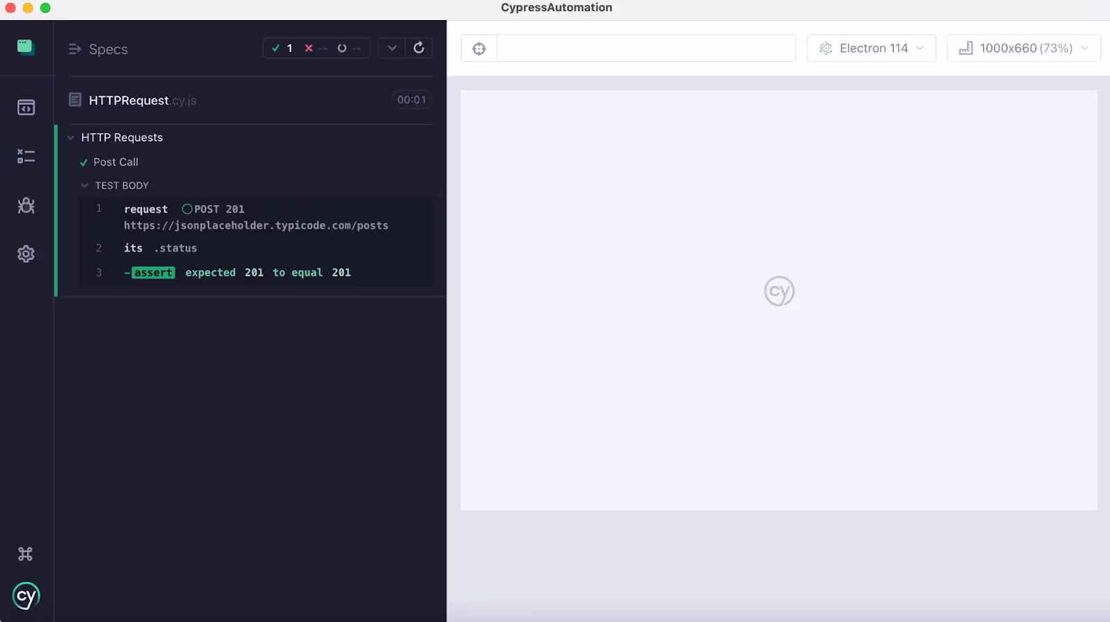 Cypress test respinse 200 successfully passed