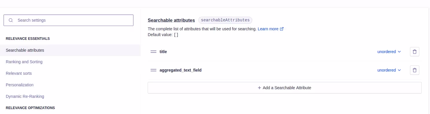 attriutes to snippet Algolia dashboard