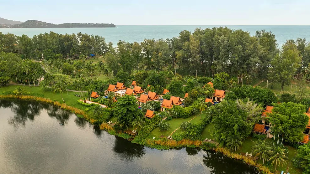 Aerial grand lagoon pool villas lagoon beach
