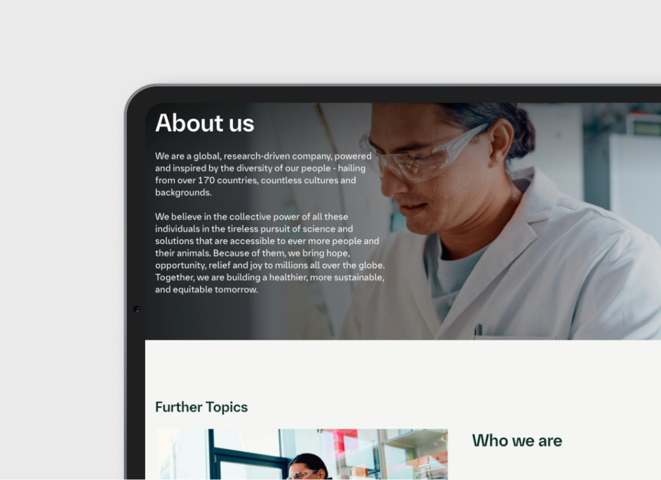 Healthcare website displayed on a tablet screen