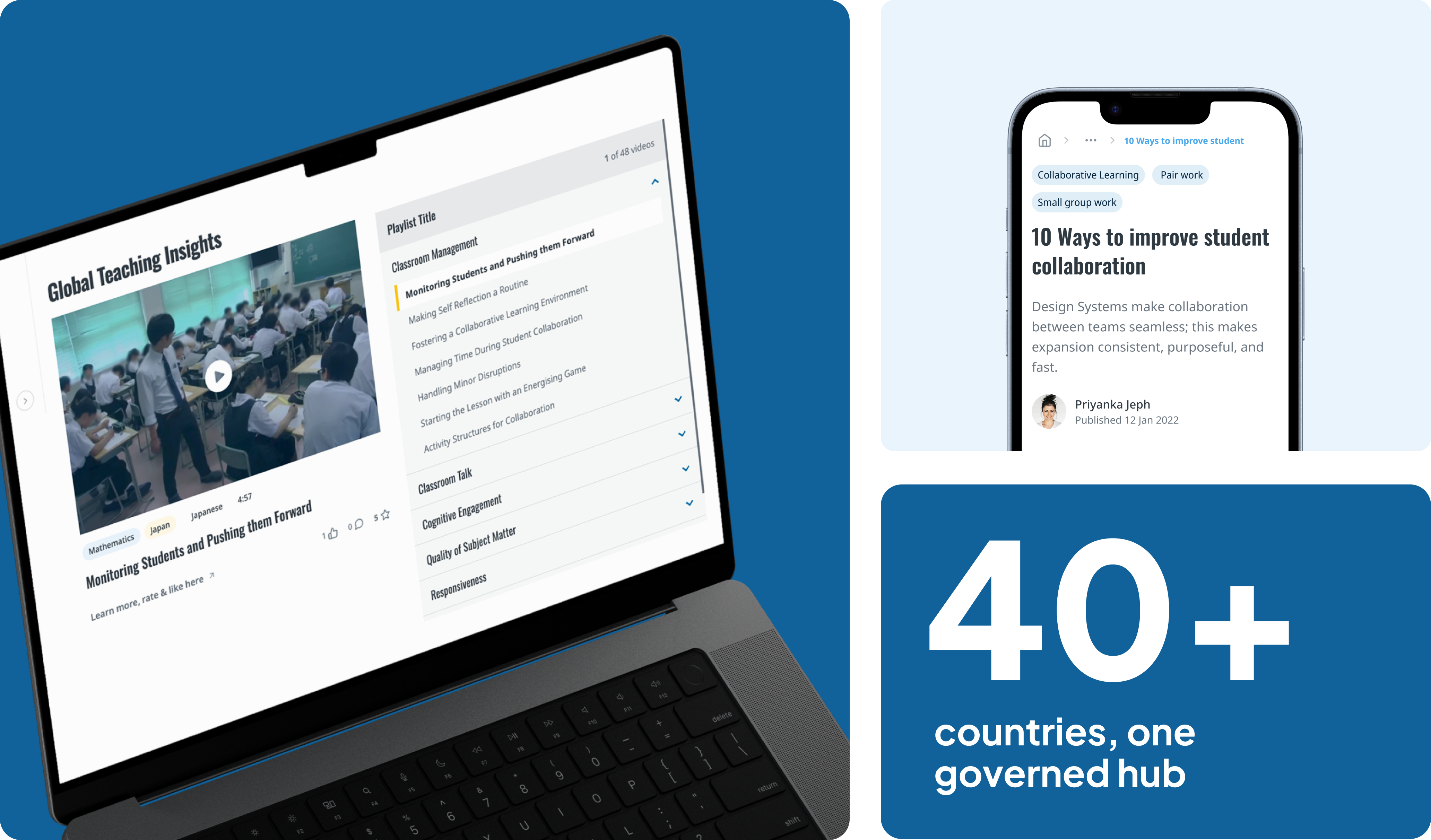 	Platform overview showing educator-published initiatives across 40+ member countries