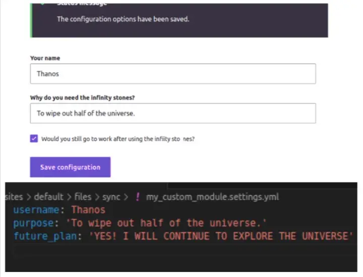 Configuration checkbox message