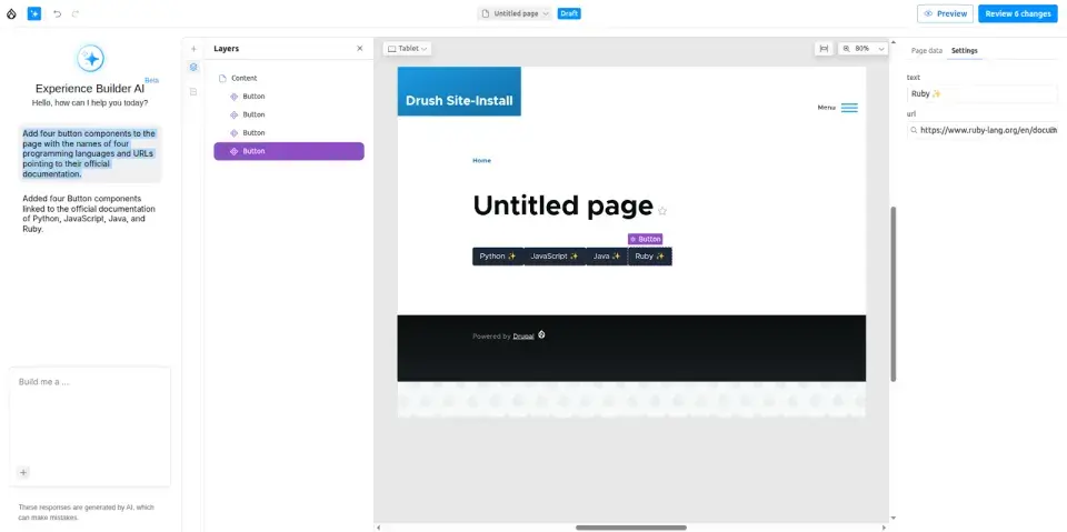 Page Building with Experience Builder Using AI