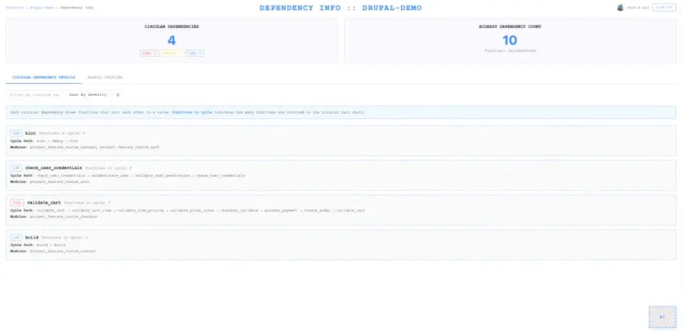 Dependency info page