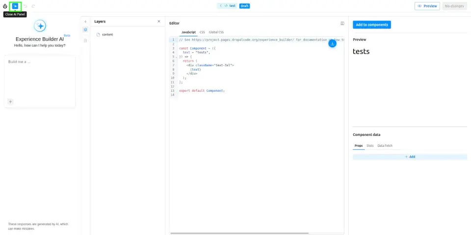 AI features in Experience Builder