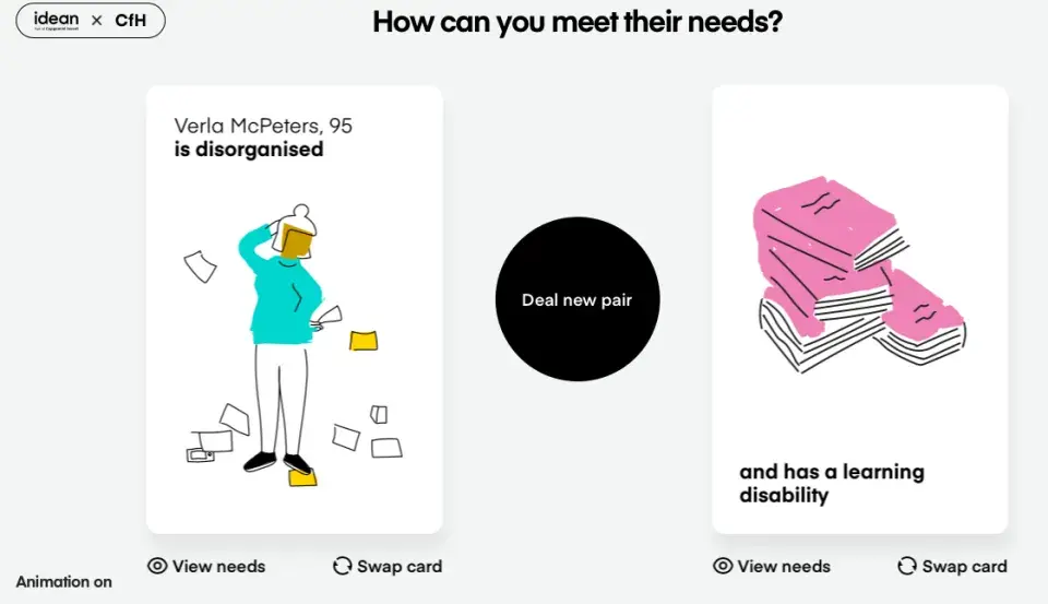 A screenshot of a card game based website specially designed with accessible features