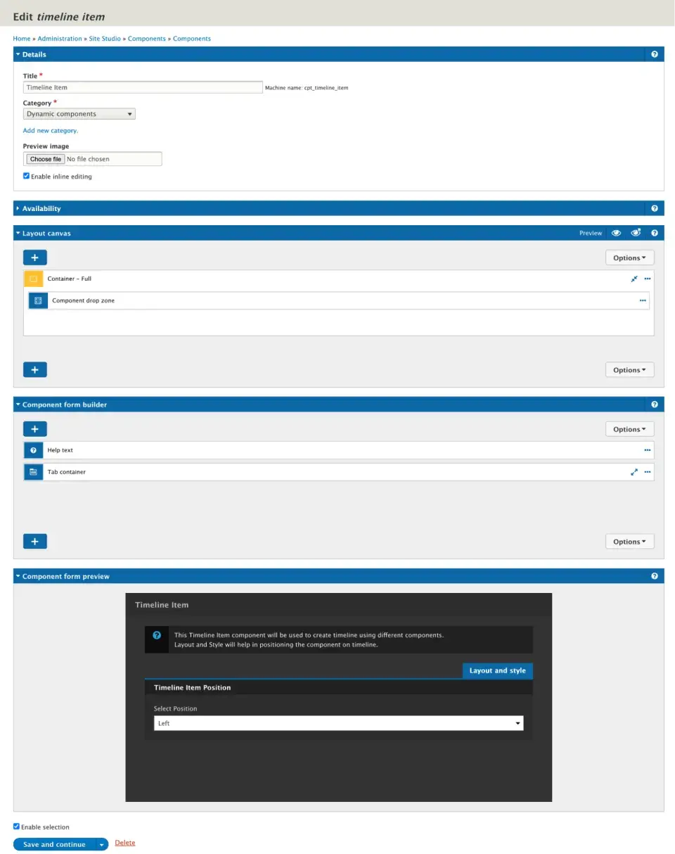Site studio vertical timeline