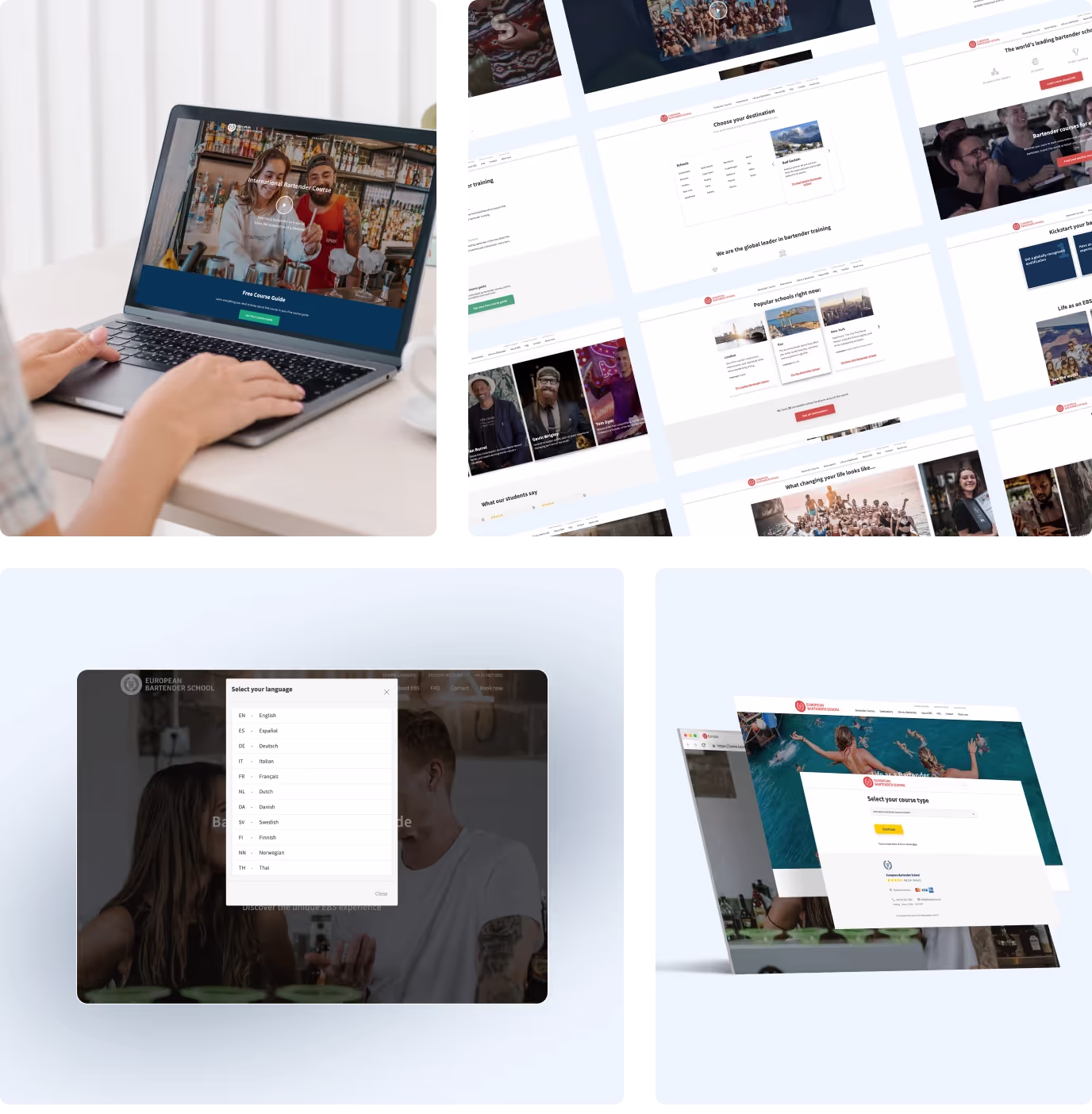 European Bartending School Website Mockups