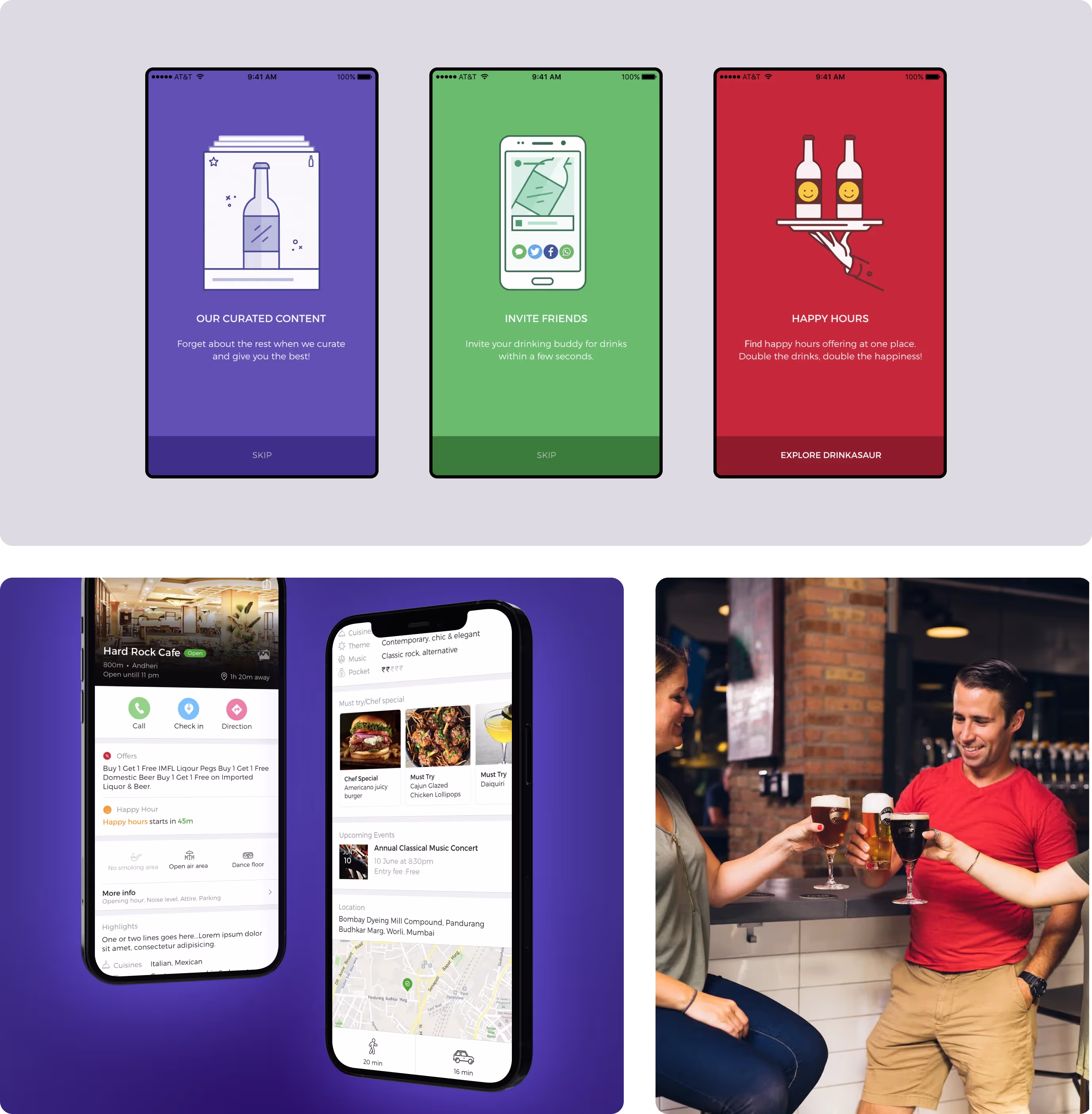 Drinkasaur app screen mockups